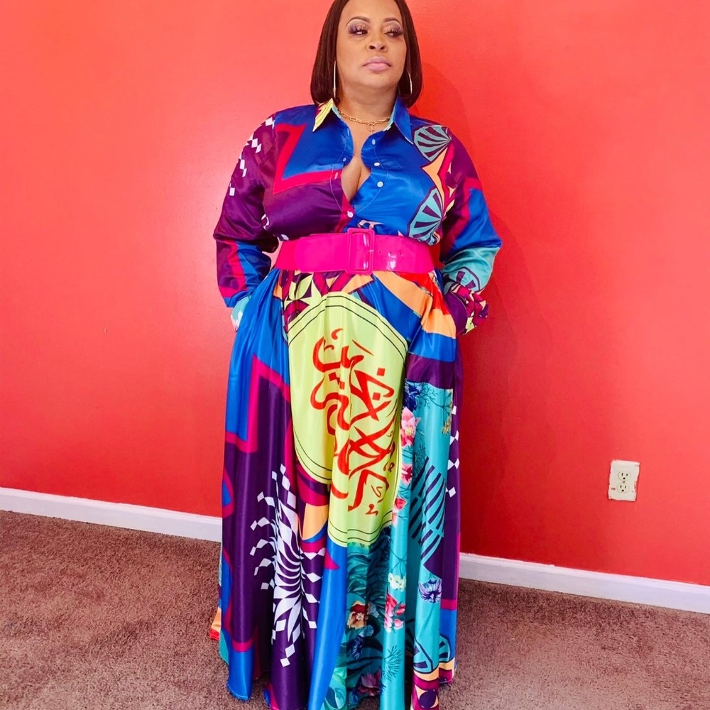 Multi Color Abstract Long Maxi Dress - image 1